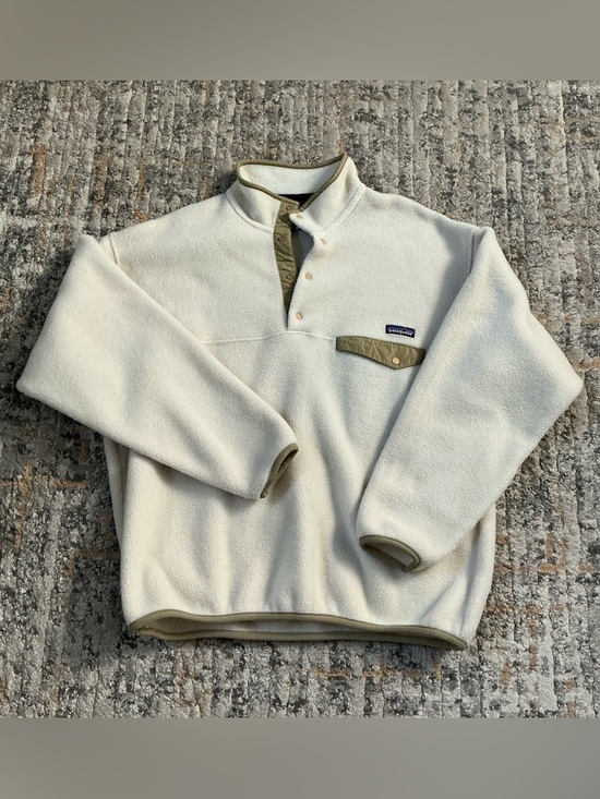 Patagonia Other - Patagonia Cream Snap-Button Synchilla Pullover with Olive Trim! EUC! SZ L